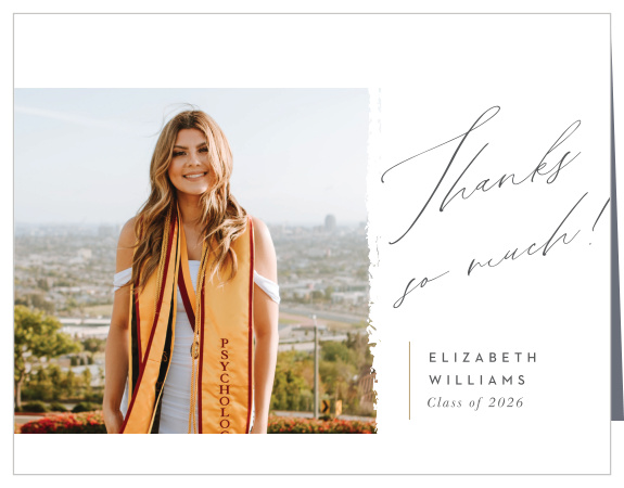 Show your appreciation for all the support you’ve received with our Photo Stamped Graduation Thank You Cards. 