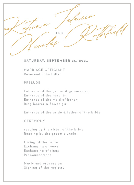 Walk family and friends through every step of your ceremony with our Down the Line Wedding Programs.