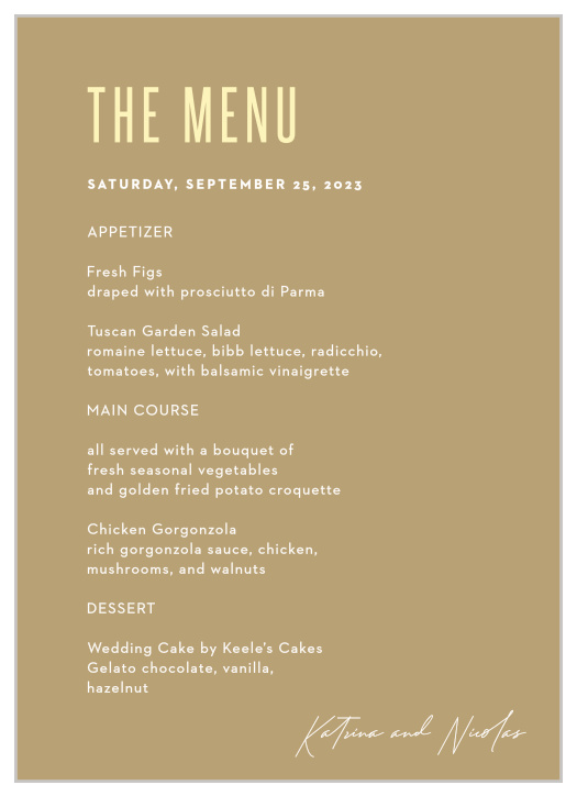 Minimal Stack Wedding Menus
