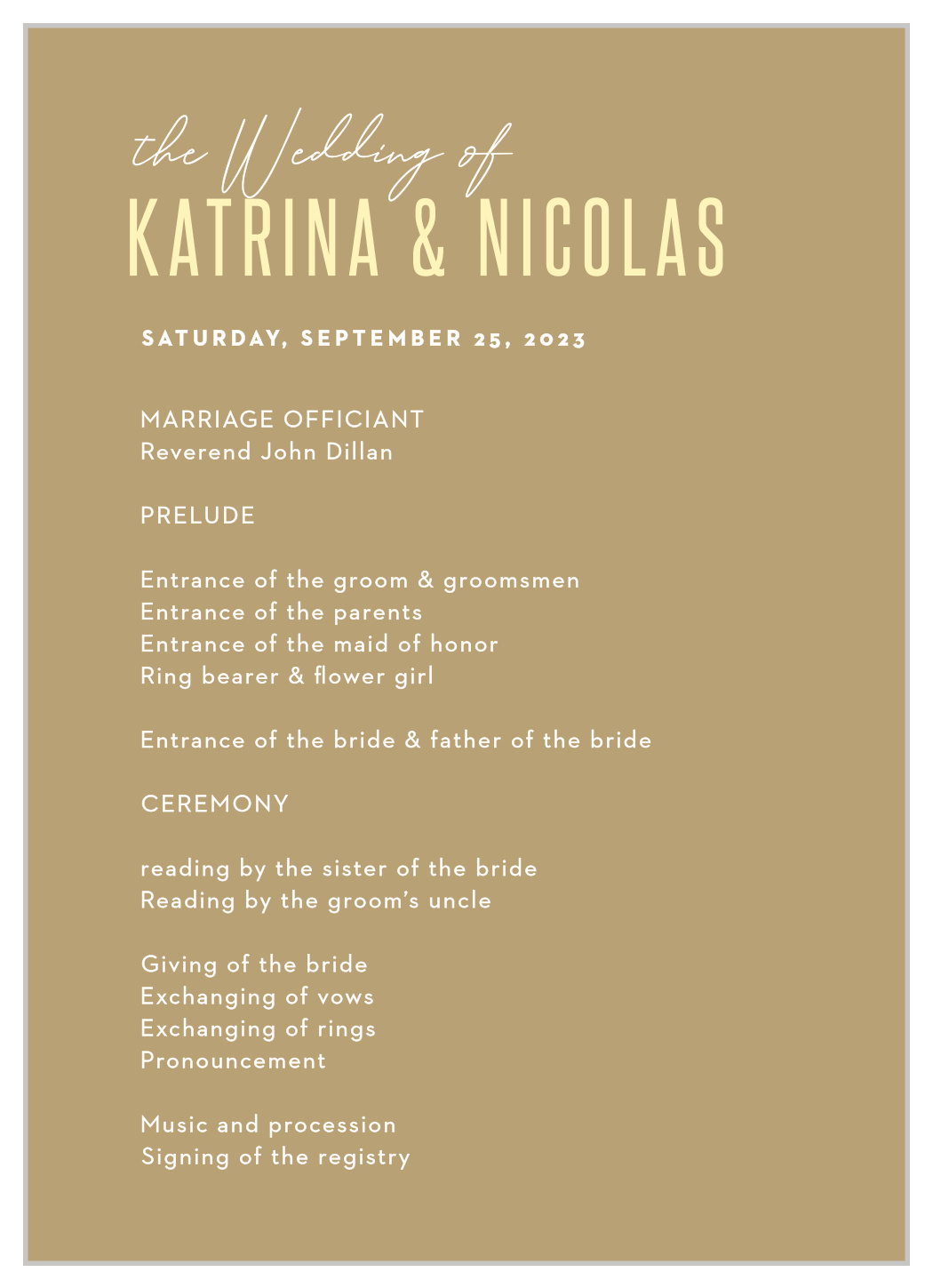 Minimal Stack Wedding Programs