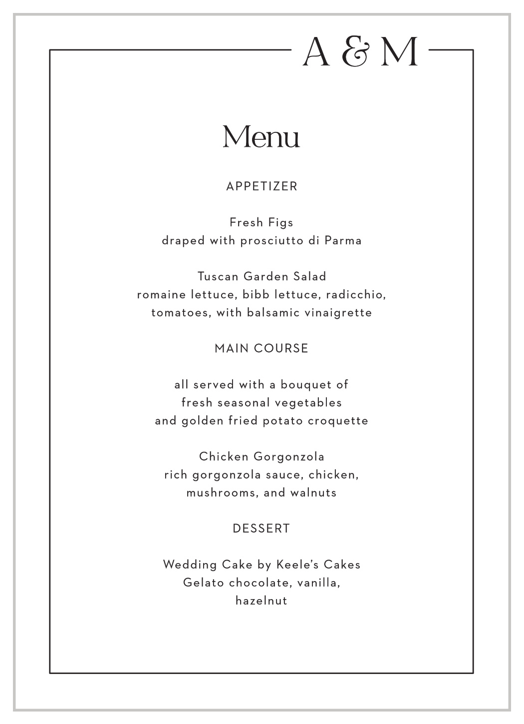 Love Space Wedding Menus