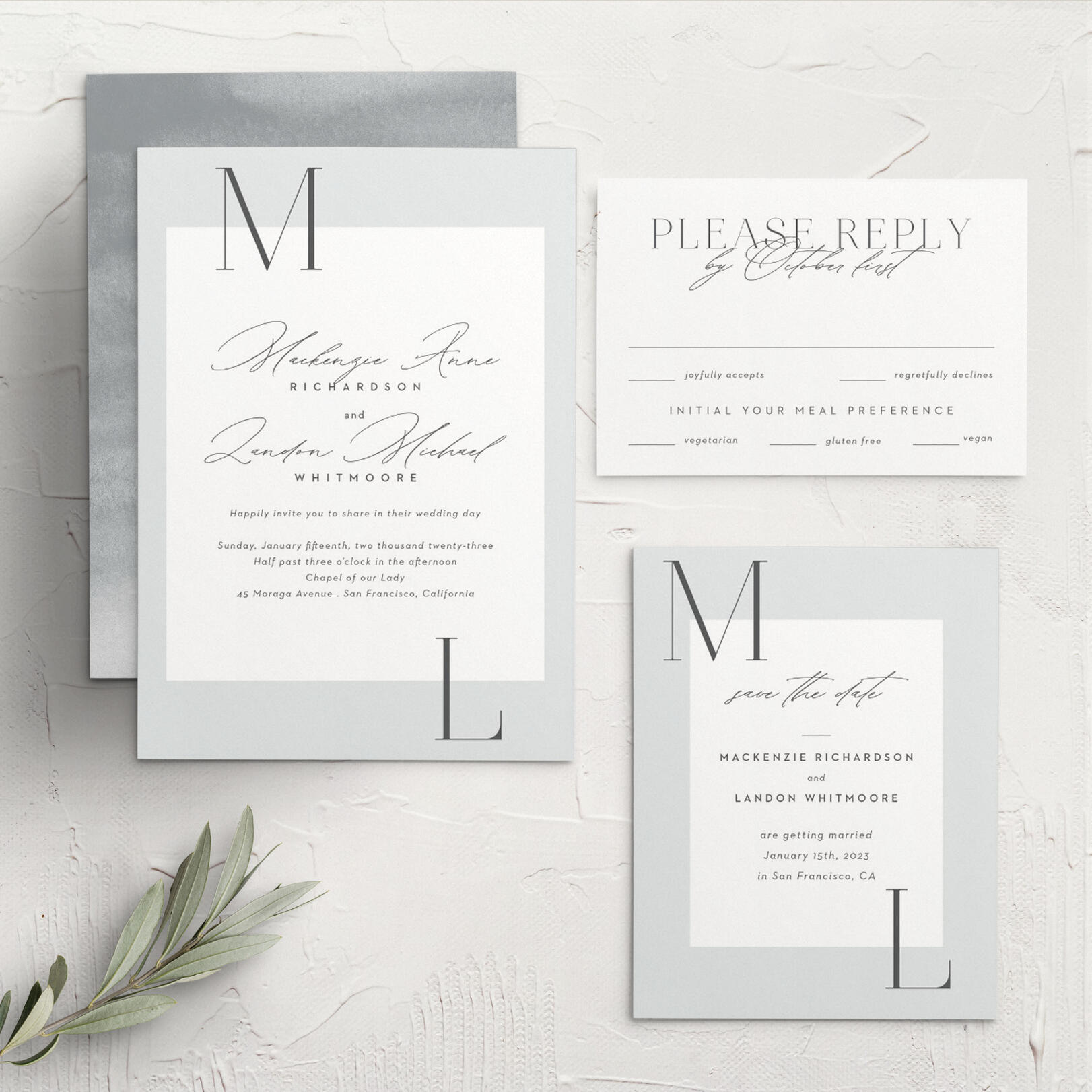 Asymmetrical Initials Wedding Invitations
