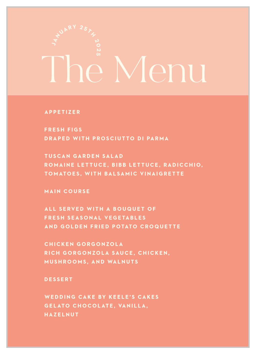 Fresh Type Wedding Menus