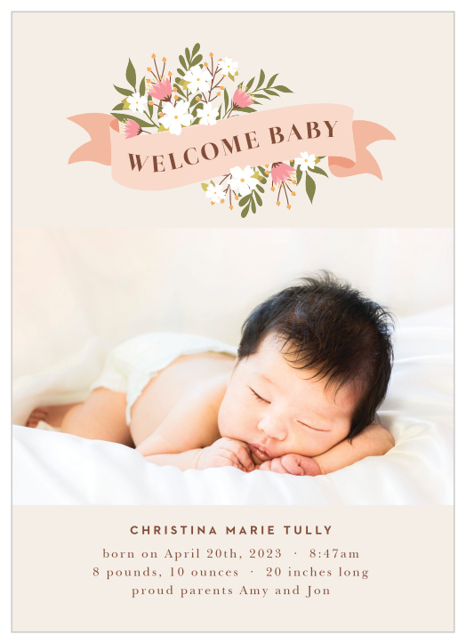 Lots of love, hugs and kisses for your new baby! Introduce her to the world with this long and narrow birth announcement! Customize the colors and fonts so you get exactly what you want! Upload your favorite photo, personalize it all online and have some fun while doing it!