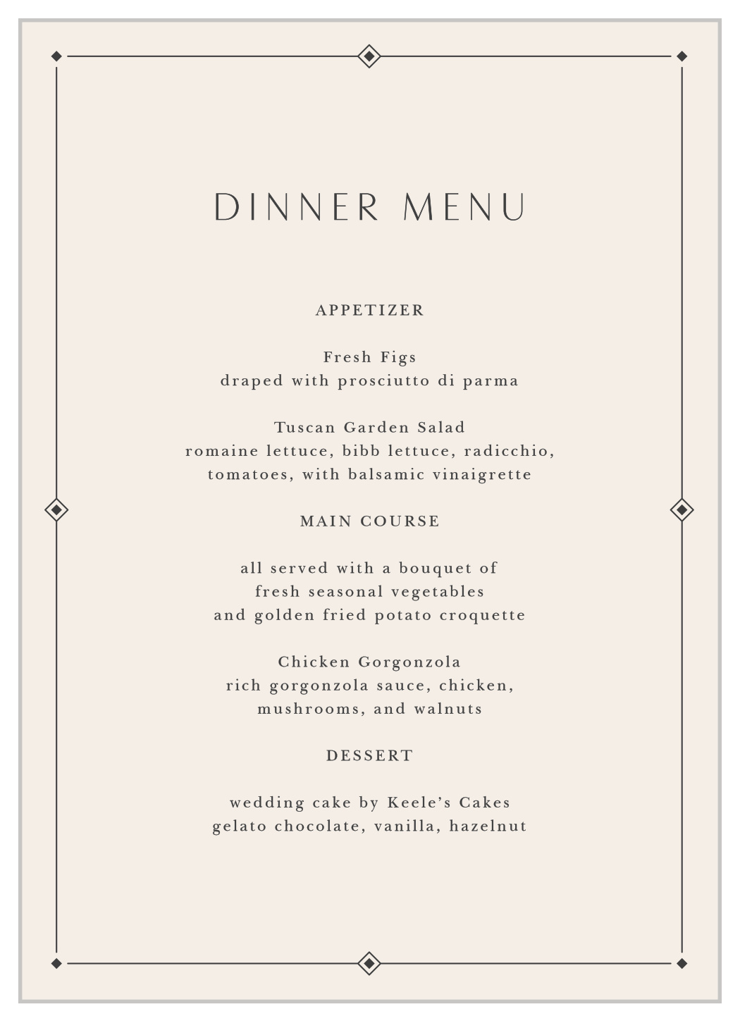 Ilianna Elegance Wedding Menus