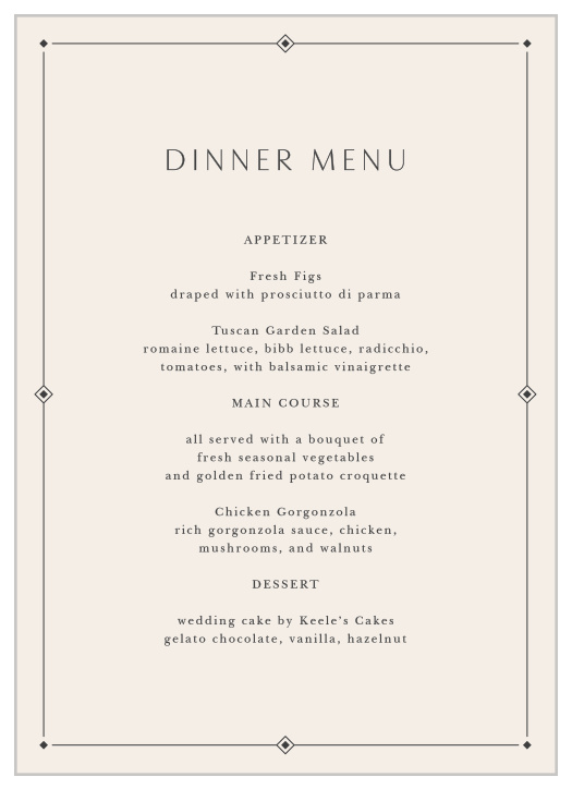 Ilianna Elegance Wedding Menus