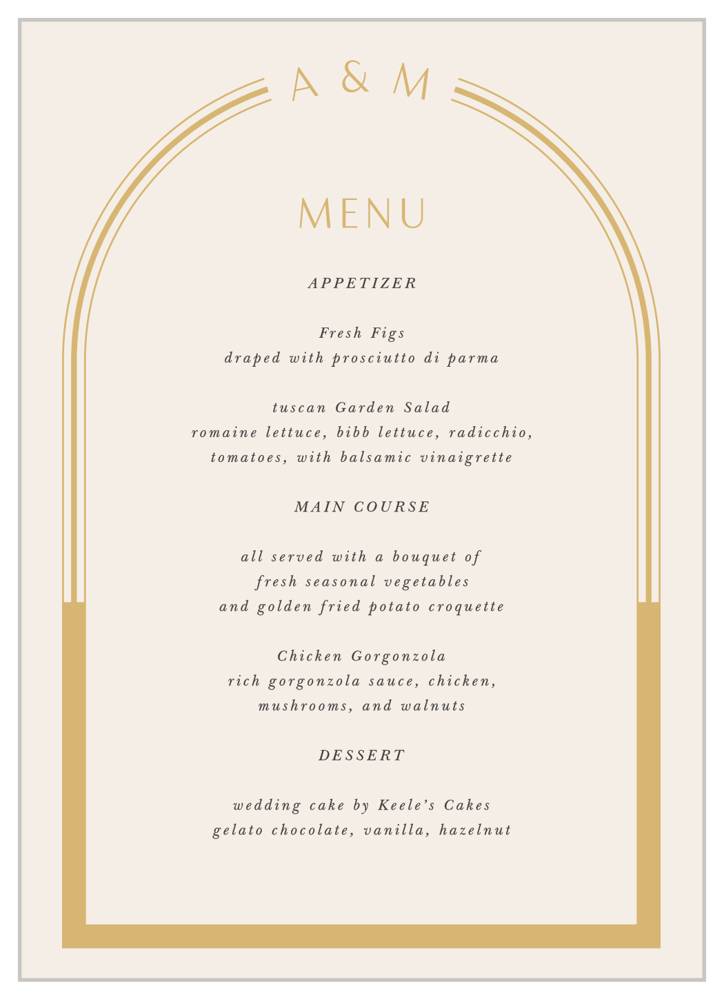You & Me Wedding Menus