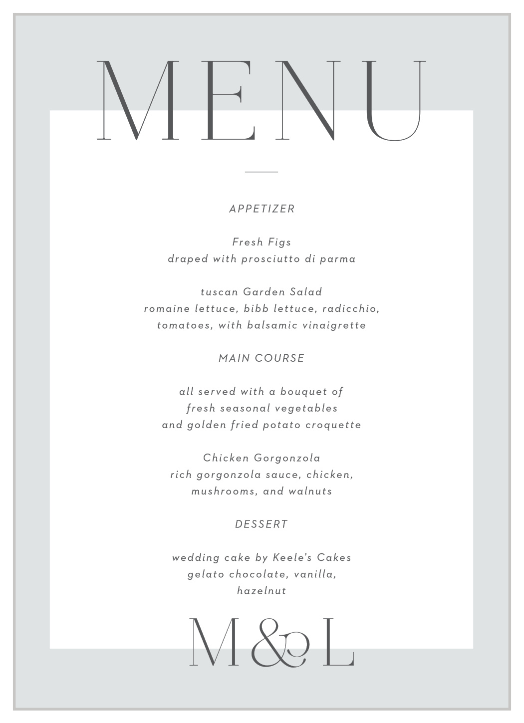 Asymmetrical Initials Wedding Menus