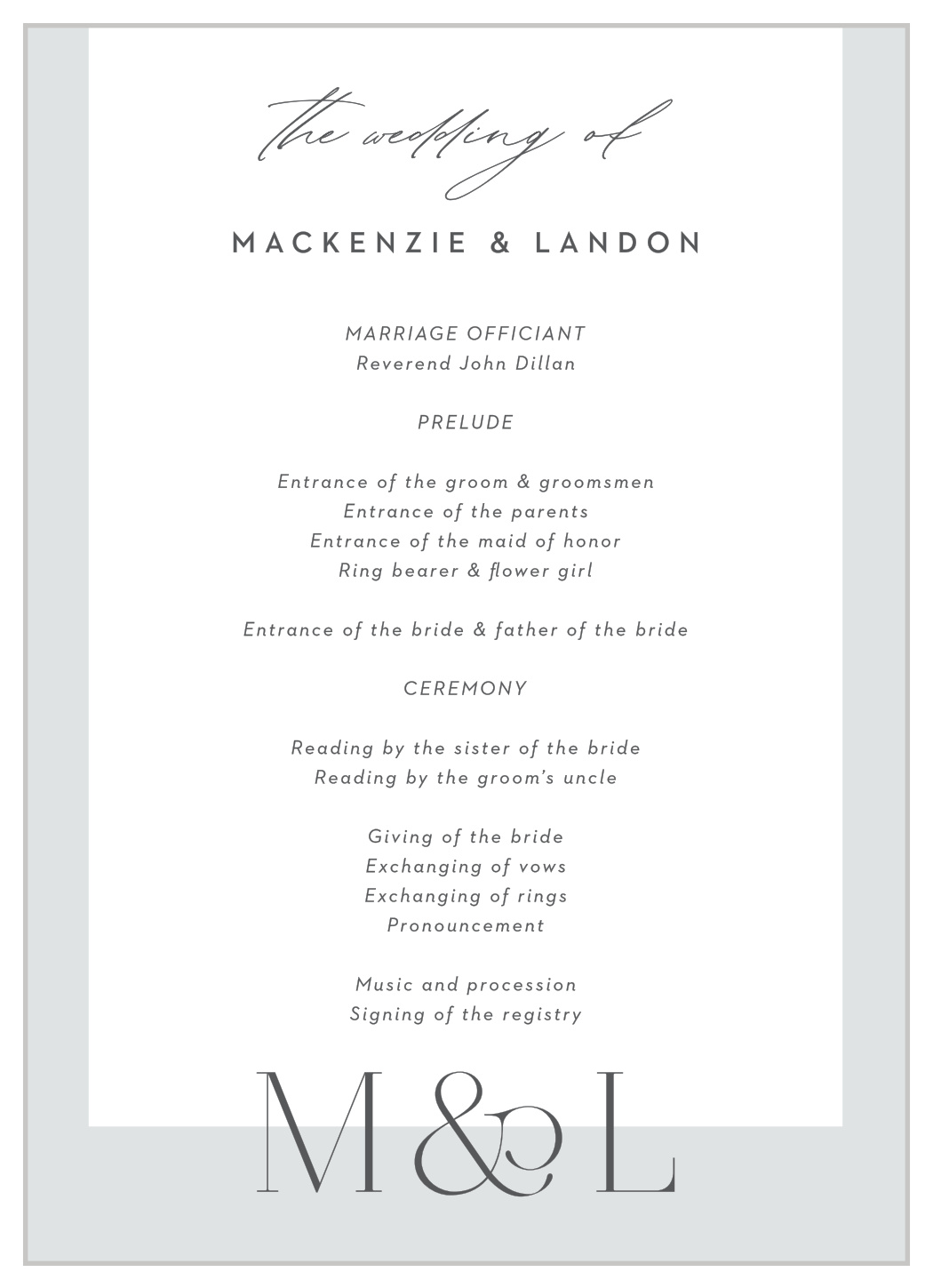 Asymmetrical Initials Wedding Programs