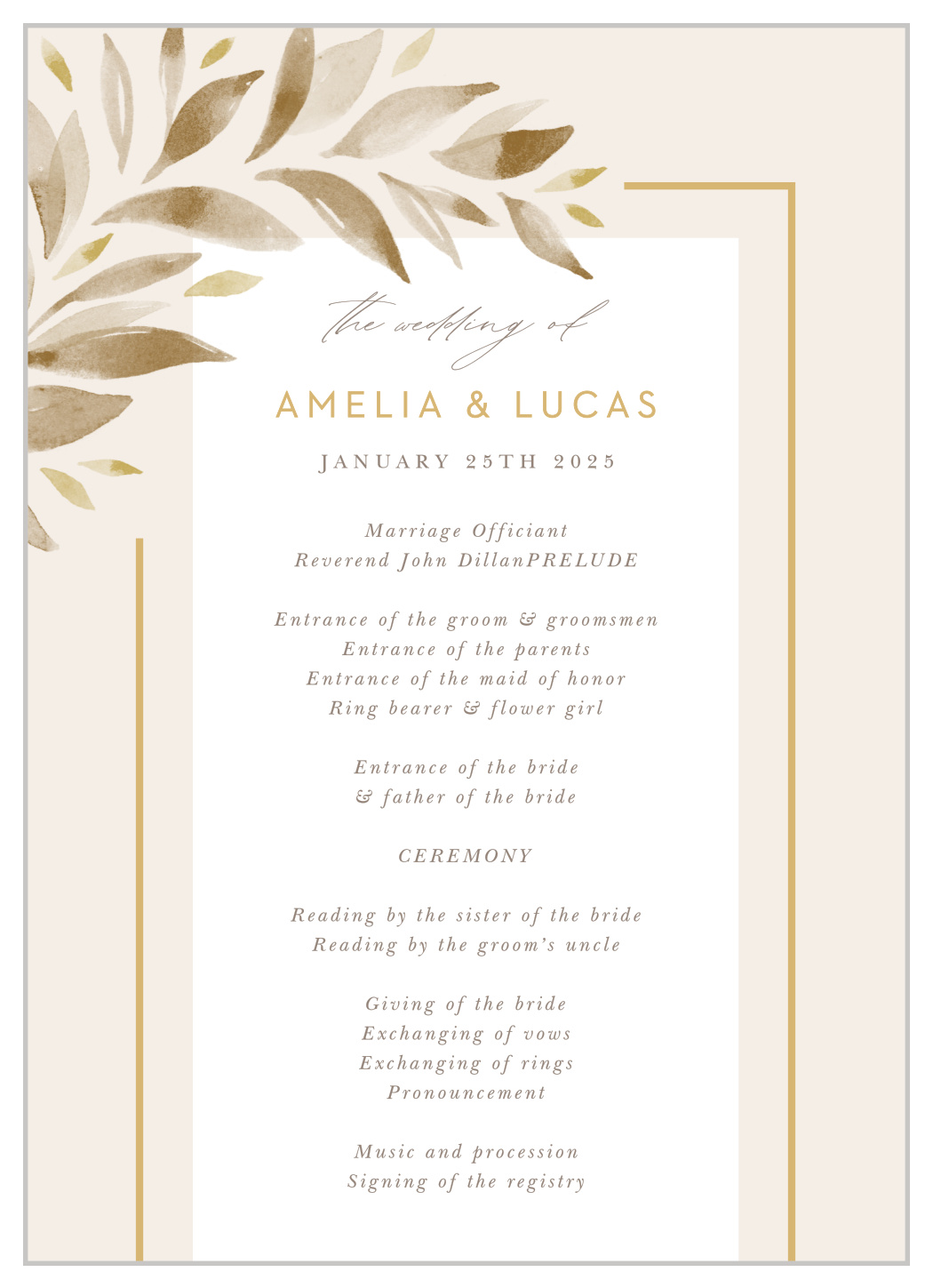 Soft Leaves Wedding Programs