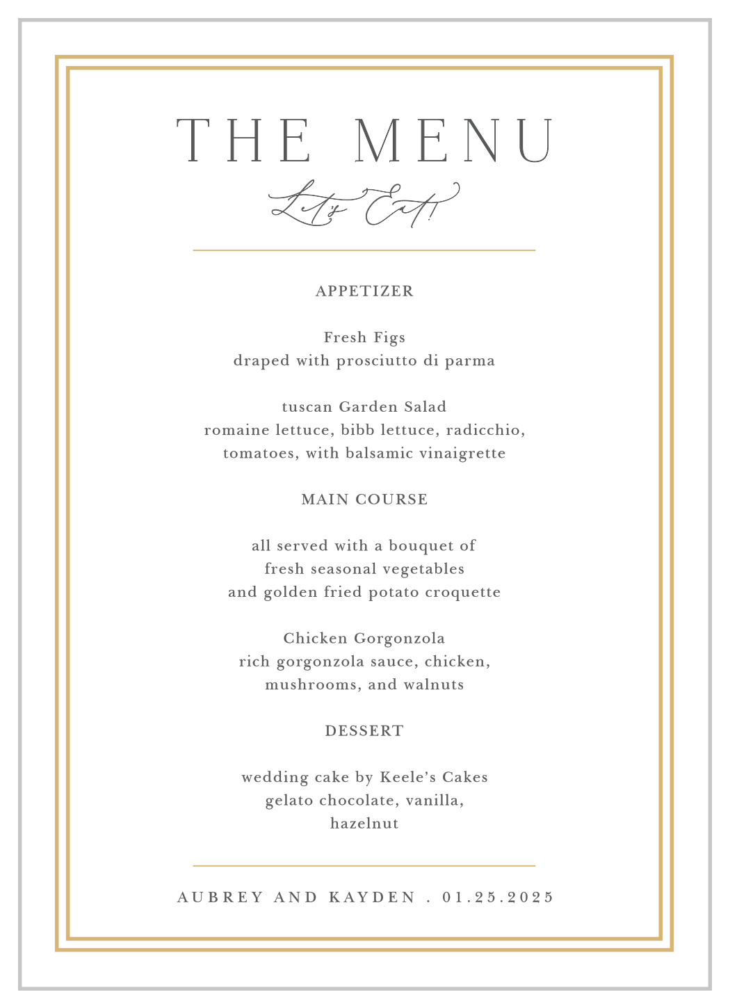 Alluring Aubrey Wedding Menus
