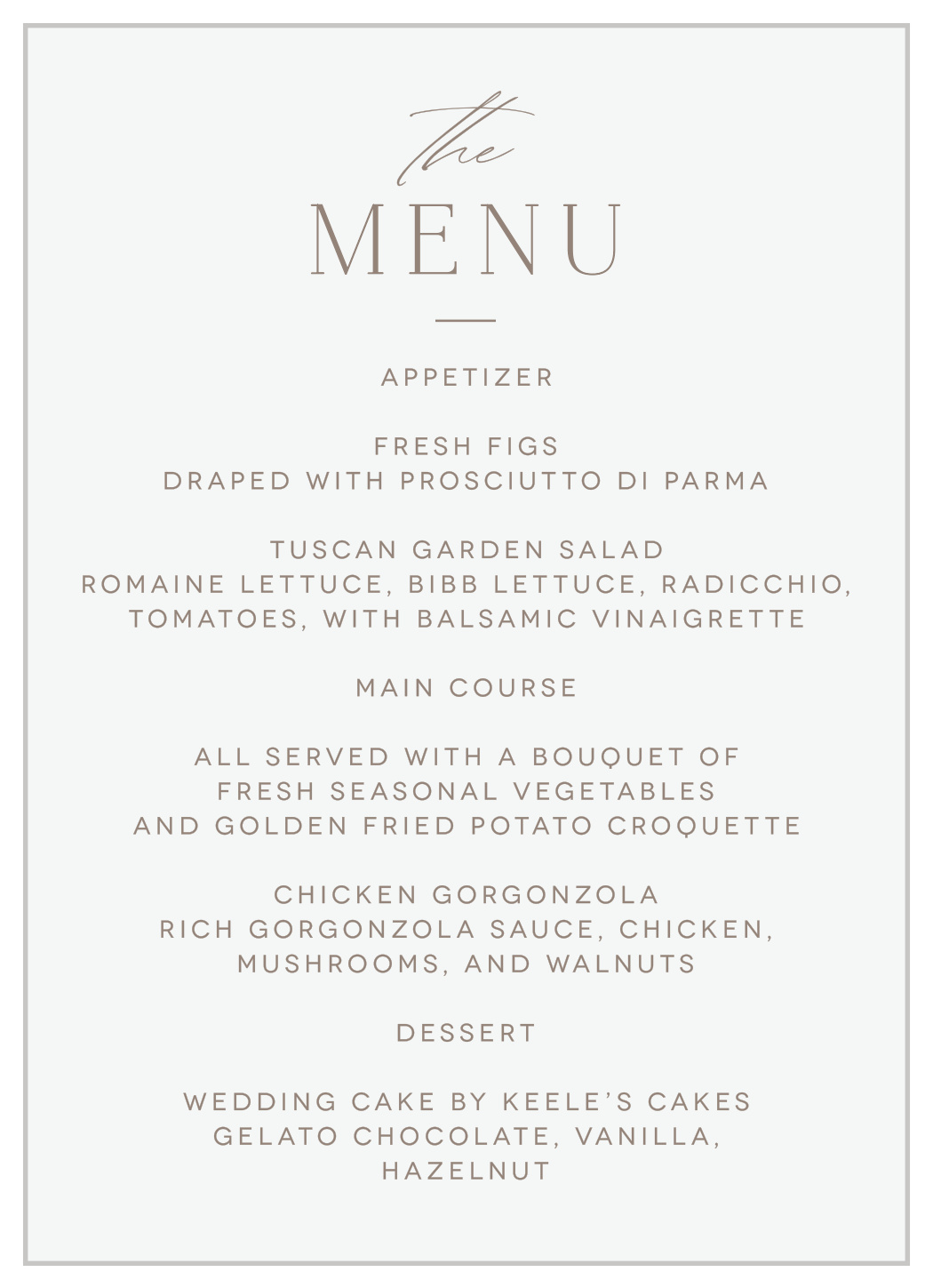 Romantic Type Wedding Menus