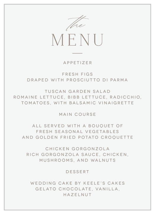 Romantic Type Wedding Menus
