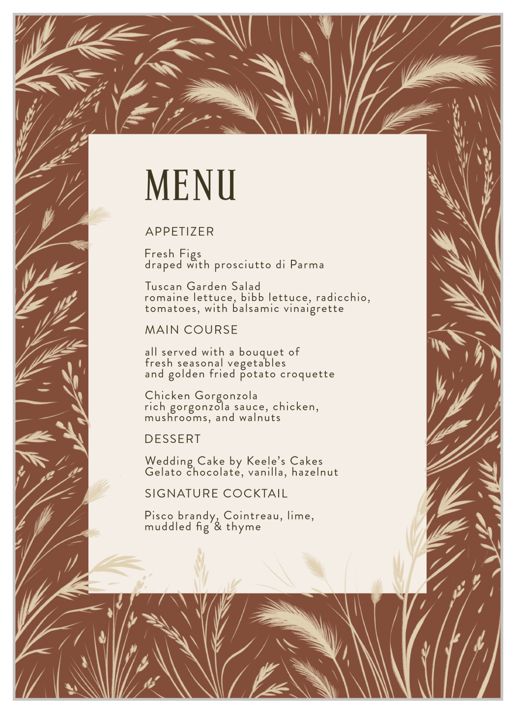 Prairie Meadow Wedding Menus