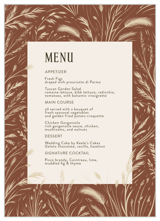 Prairie Meadow Wedding Menus