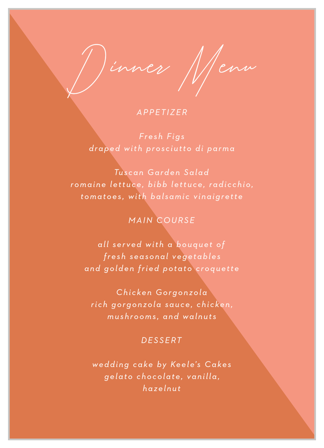 Color Split Wedding Menus