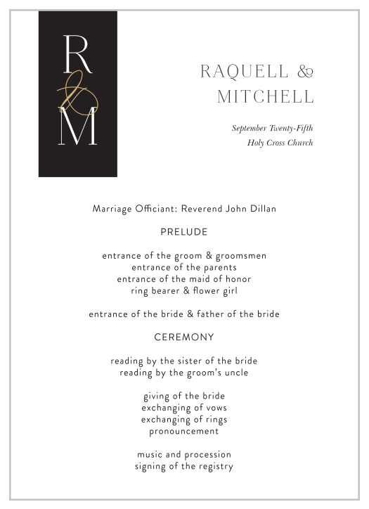 Create memories to last a lifetime with our Bold Initials Wedding Programs. 