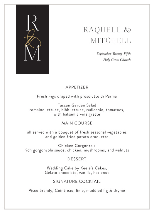 Create memories to last a lifetime with our Bold Initials Wedding Menus. 