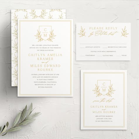 Botanical Crest Wedding Invitations