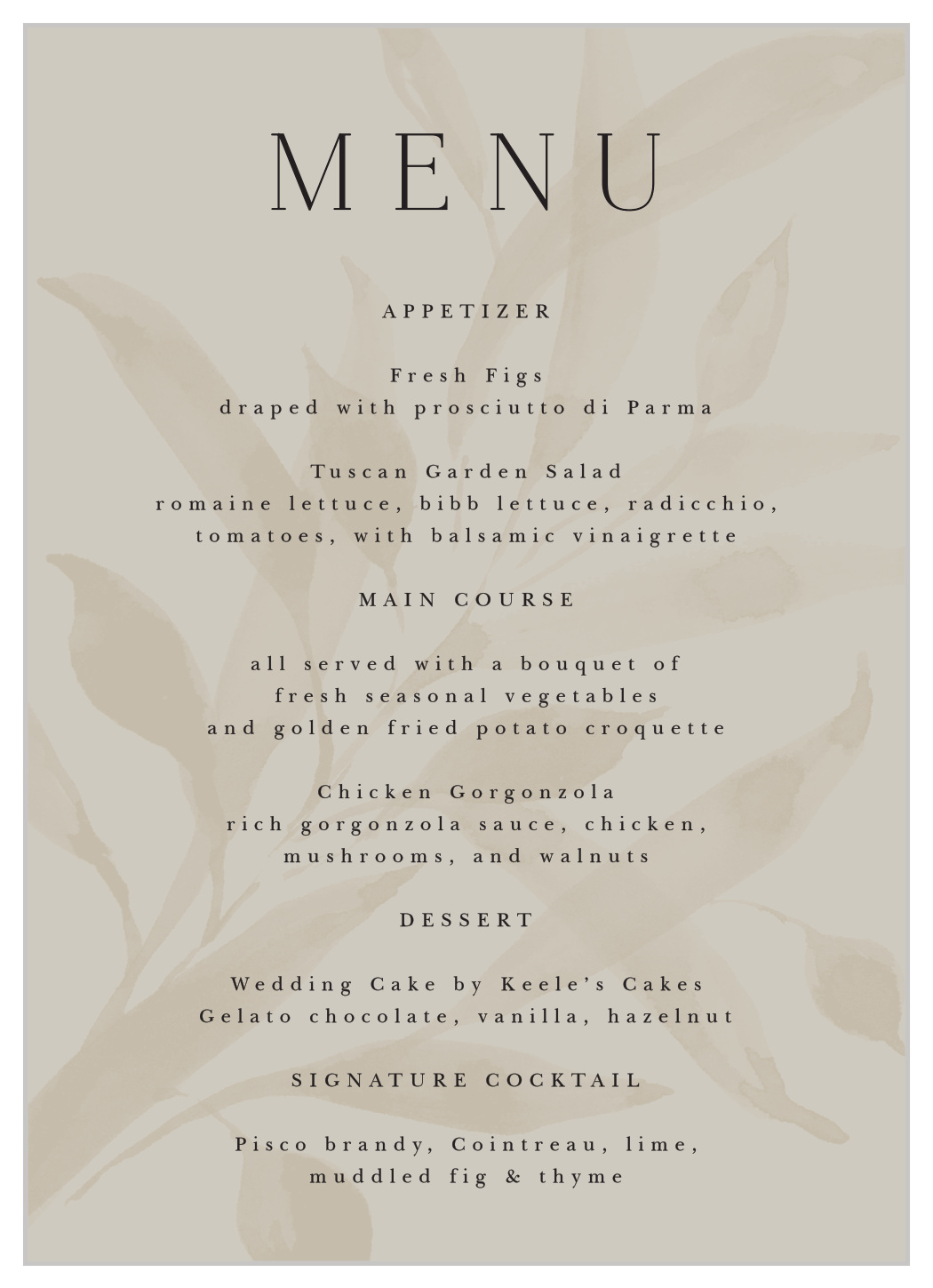 Still Waters Wedding Menus