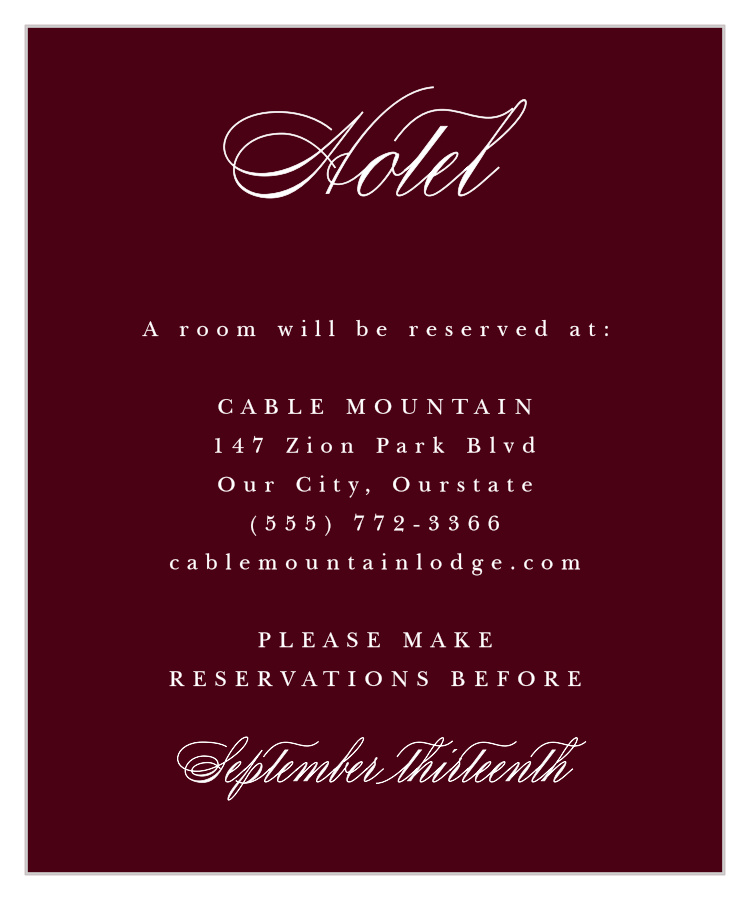 Fancy Filigree Accommodation Cards