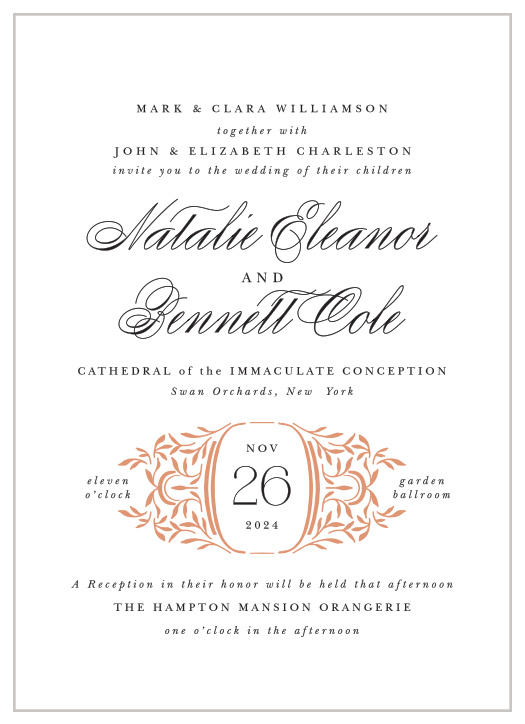 Gather family and friends together for your special day with our Fancy Filigree Wedding Invitations.