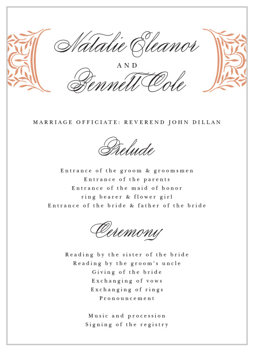 Our Fancy Filigree Wedding Programs make sure family and friends know every step of your wedding ceremony.