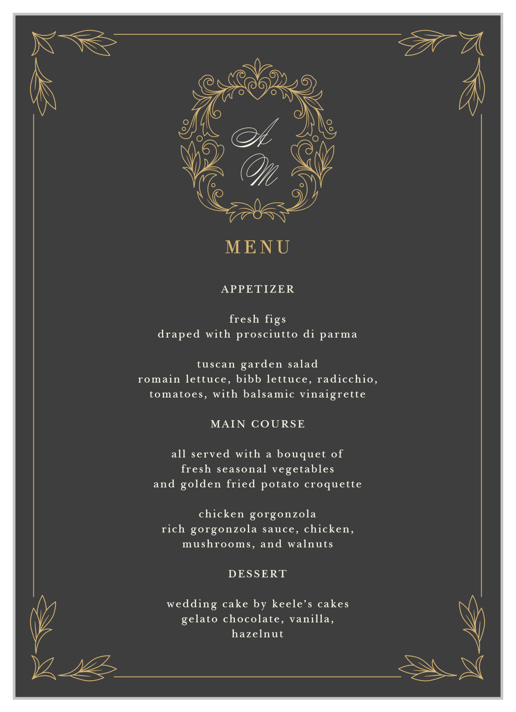 Ornate Baroque Wedding Menus