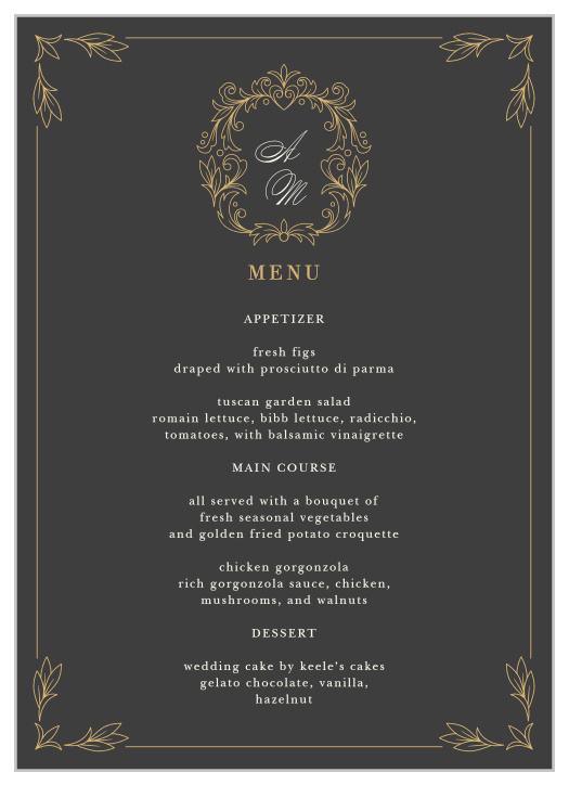 Ornate Baroque Wedding Menus