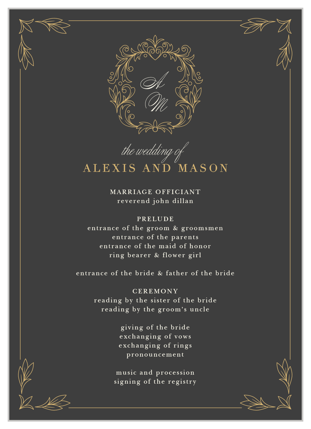 Ornate Baroque Wedding Programs