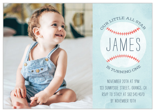 Surround your little one with family and friends to celebrate their big day when you send out our All Star Baseball First Birthday Invitations.