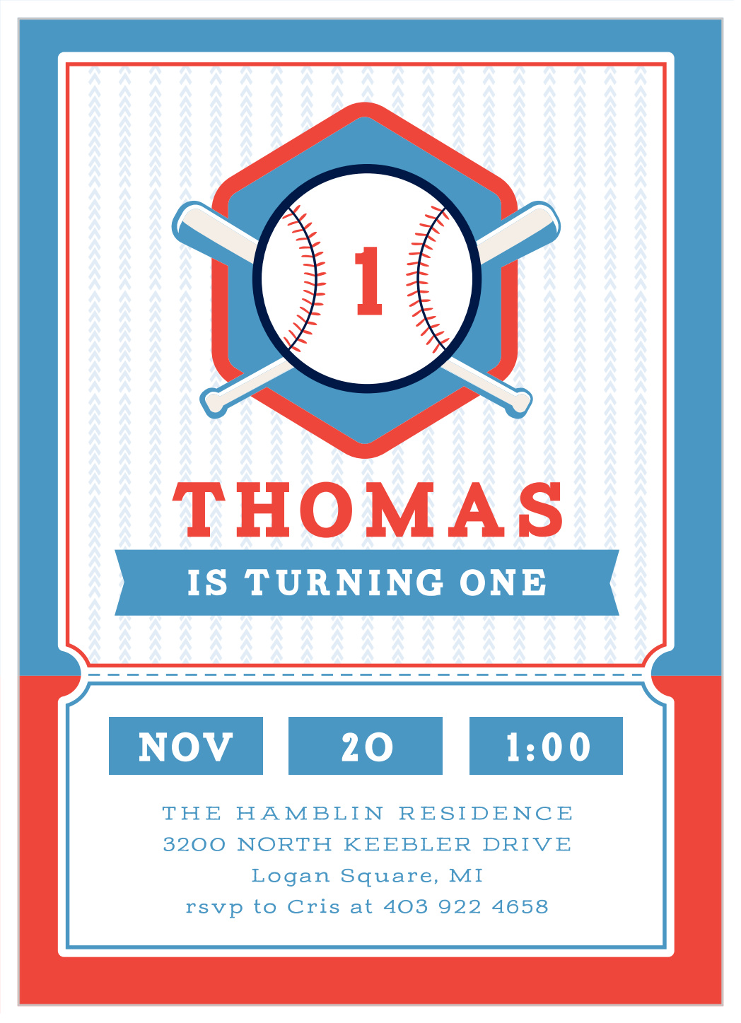 Baseball Monogram First Birthday Invitations