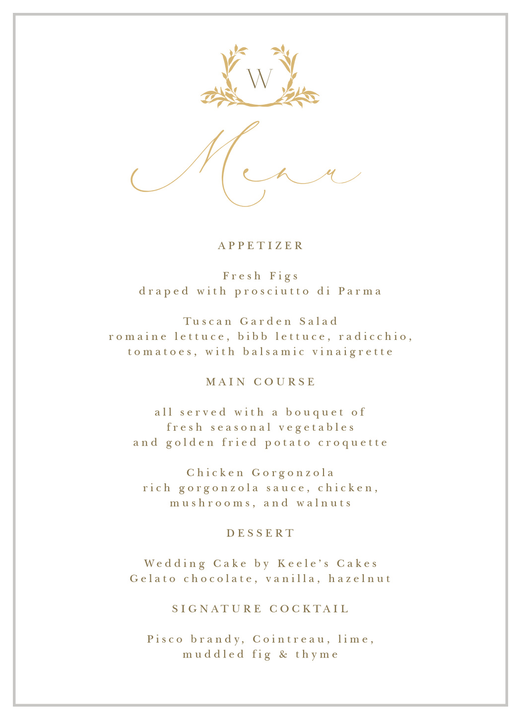 Golden Crest Wedding Menus