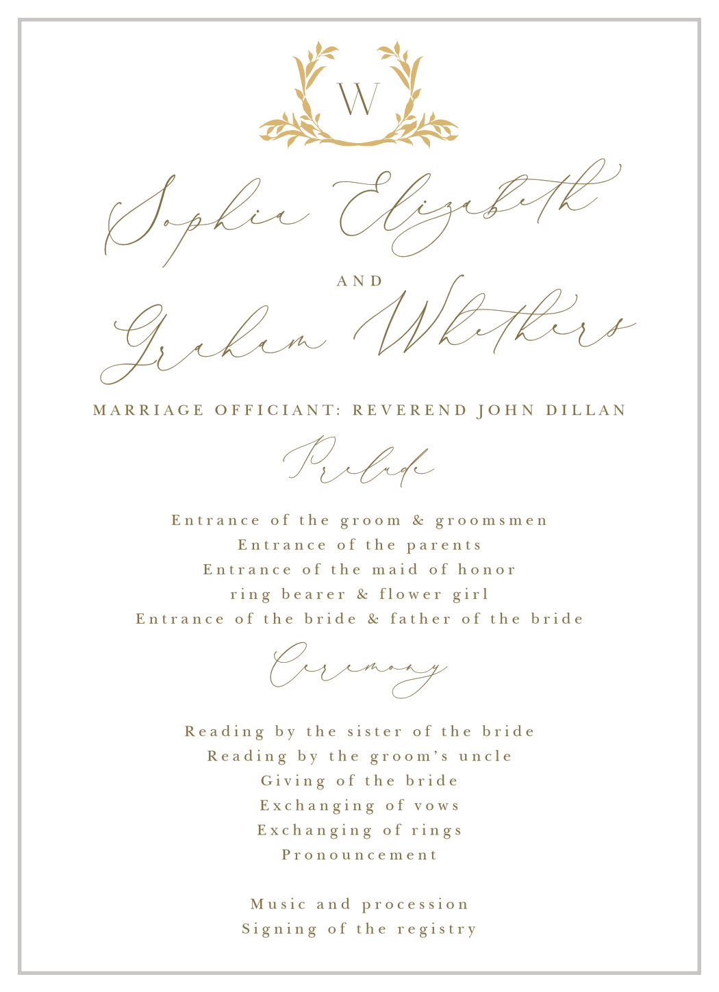 Golden Crest Wedding Programs