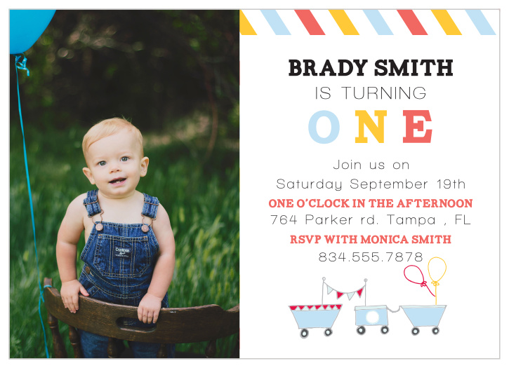 The Circus Train First Birthday invite is sure to set the mood for your childs first milestone!