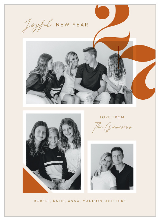 Ring in the new year with joyful wishes for your loved ones with the warm colors and bold accents of our stylish New Year Joy New Years Cards.