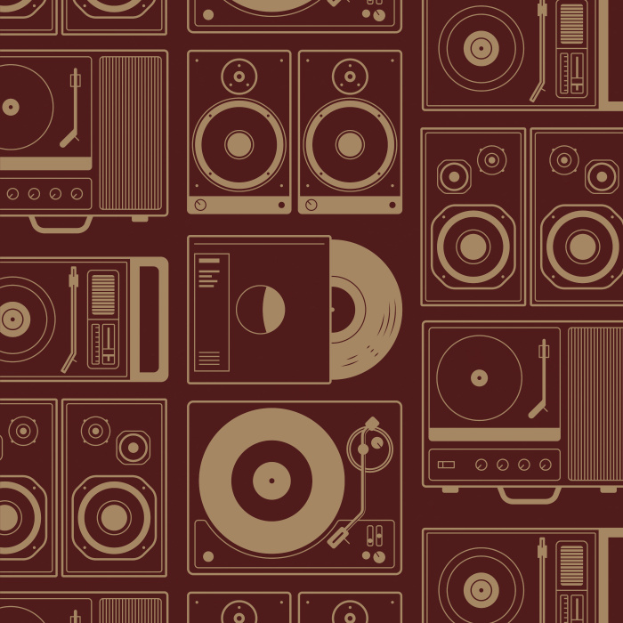 Add some funky vintage flair to your music related space with our Record Players Peel and Stick Removable Wallpaper.