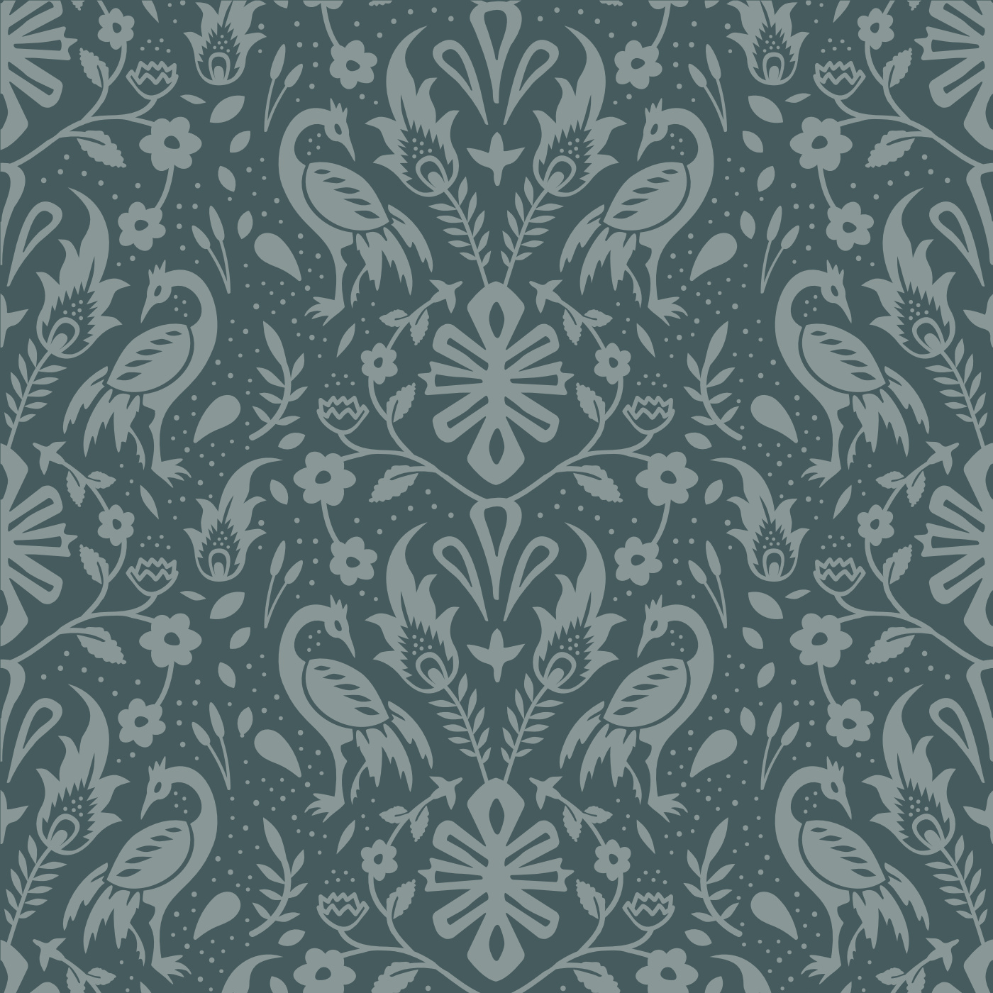 Peacock Damask Wallpaper