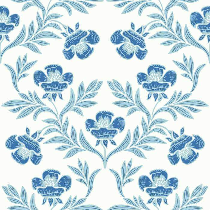 A dense pattern of stylized flowers in distinctive blues, our Romantic Tulips Peel and Stick Removable Wallpaper is a welcome addition to any room in your home.