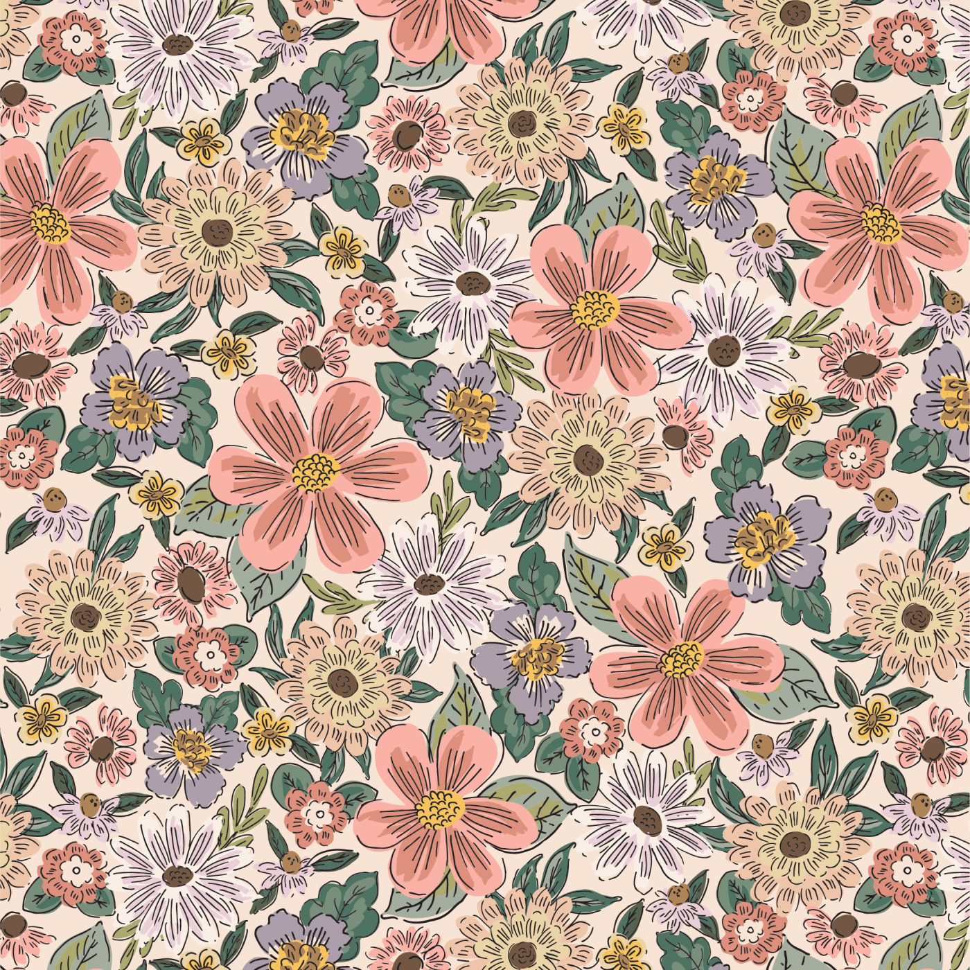 Doodle Blooms Wallpaper