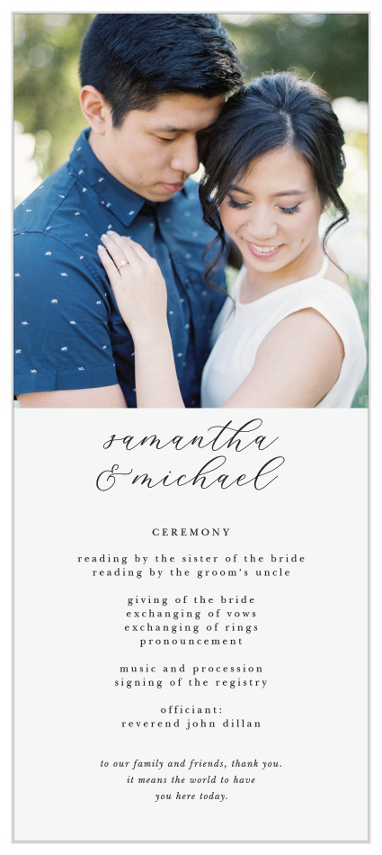 Our Stacked Photo Tea Wedding Programs keep family and friends up-to-date throughout your ceremony. 