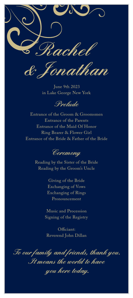 Walk family and friends through your ceremony with our Simple Swirls Tea Wedding Programs. 
