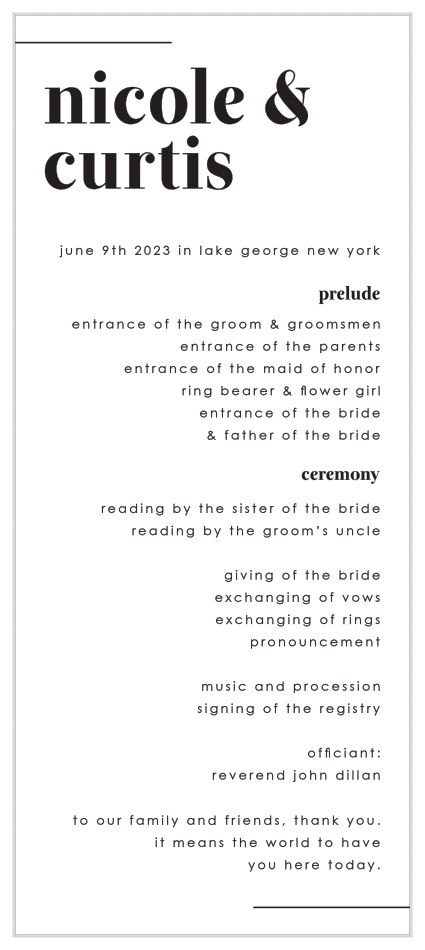 Our Mod Type Tea Wedding Programs walk family and friends through every step of your ceremony. 