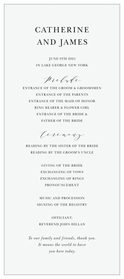 Set the stage for a perfect ceremony with our Classic Simplicity Tea Wedding Programs.