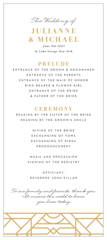 Outline the perfect ceremony with our Art Deco Tea Wedding Programs. 