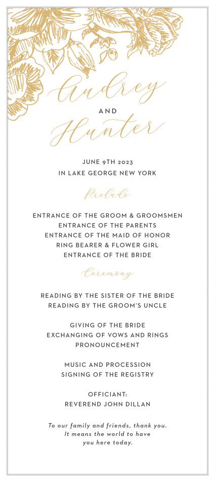 Be sure family and friends know every step of your ceremony with our Golden Wildflowers Wedding Programs.