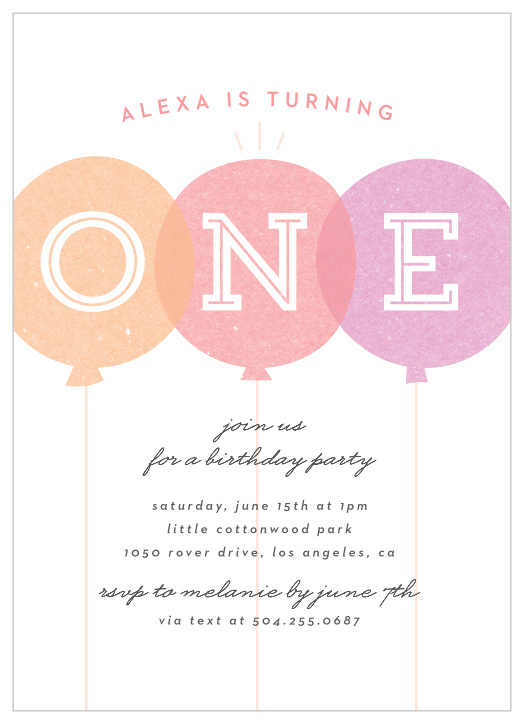 Your little one's special day is coming up, bring family and friends together to celebrate when you send out our Floating Balloons First Birthday Invitations.