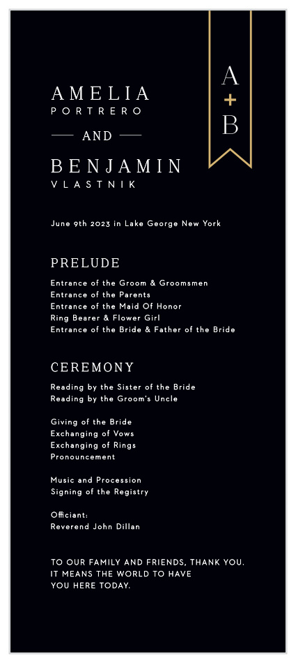 Our Minimalist Banner Tea Wedding Programs are sure to keep family and friends in the loop throughout your ceremony.