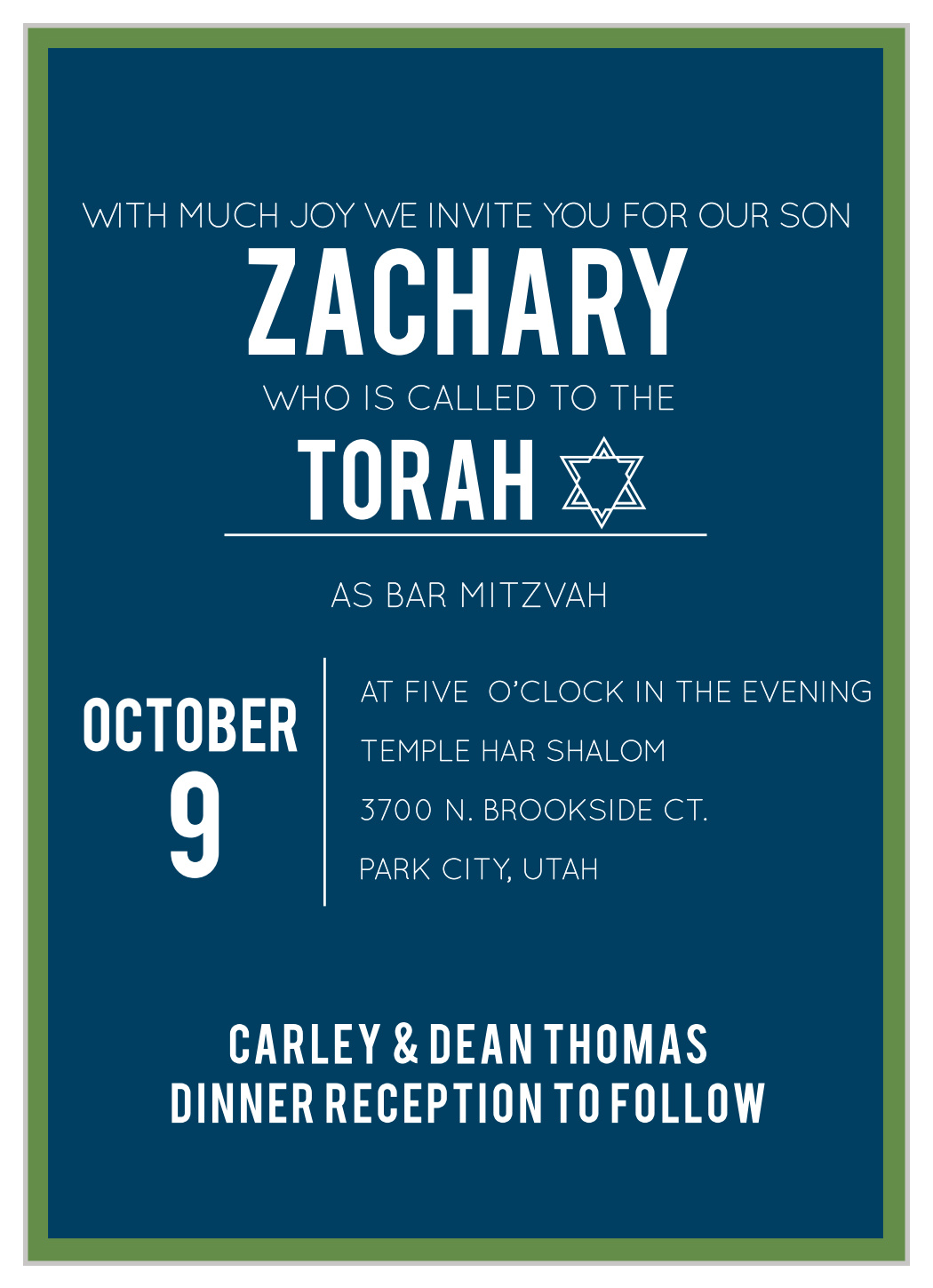Simply Bordered Bar Mitzvah Invitations