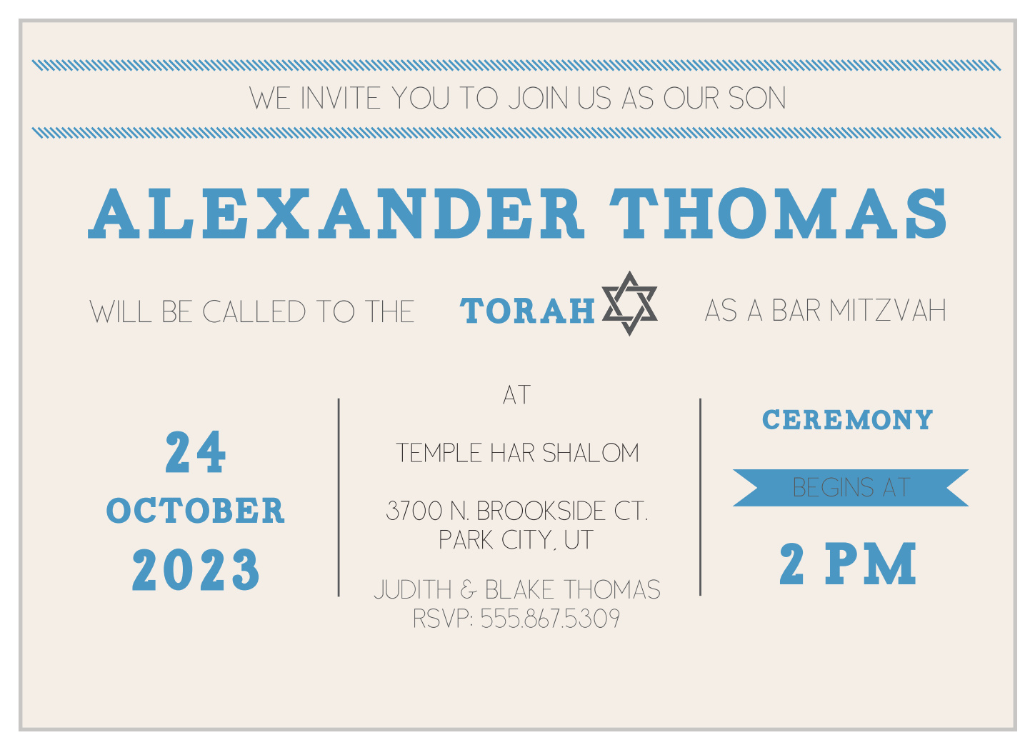 Columned Bars Bar Mitzvah Invitations